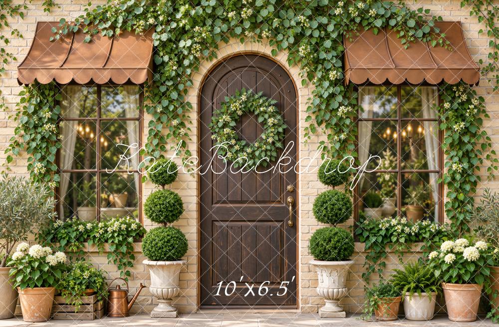Kate Spring Doorway Ivy Covered Brick Arched Doorway Plants Flowers Printed Backdrop Designed by Emetselch