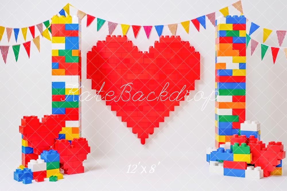Kate Valentine's Day Colorful Block Heart Bunting Printed Backdrop Designed by Angela Miller