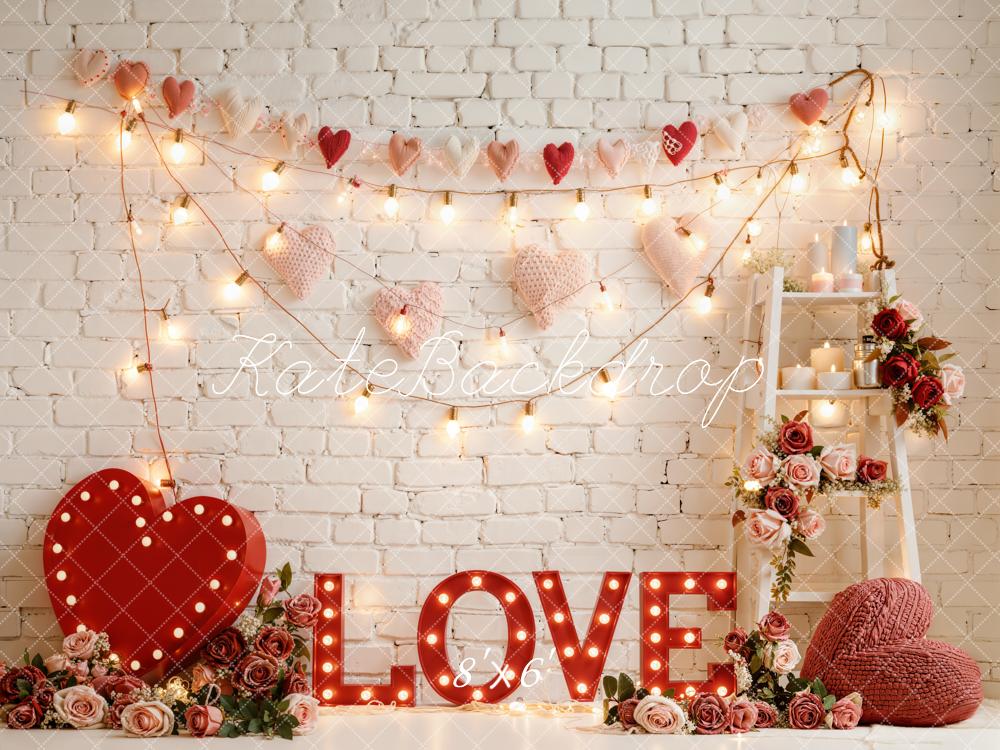 Kate Valentine's Day Love Heart Roses Lights Printed Backdrop Designed by Emetselch