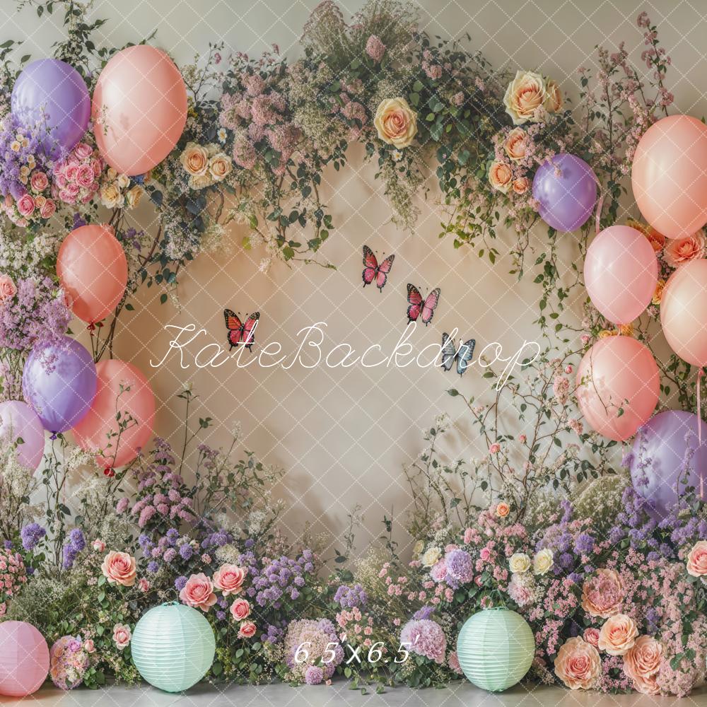 Kate Spring Floral Balloon Arch with Butterflies Backdrop for Weddings and Parties Designed by Emetselch