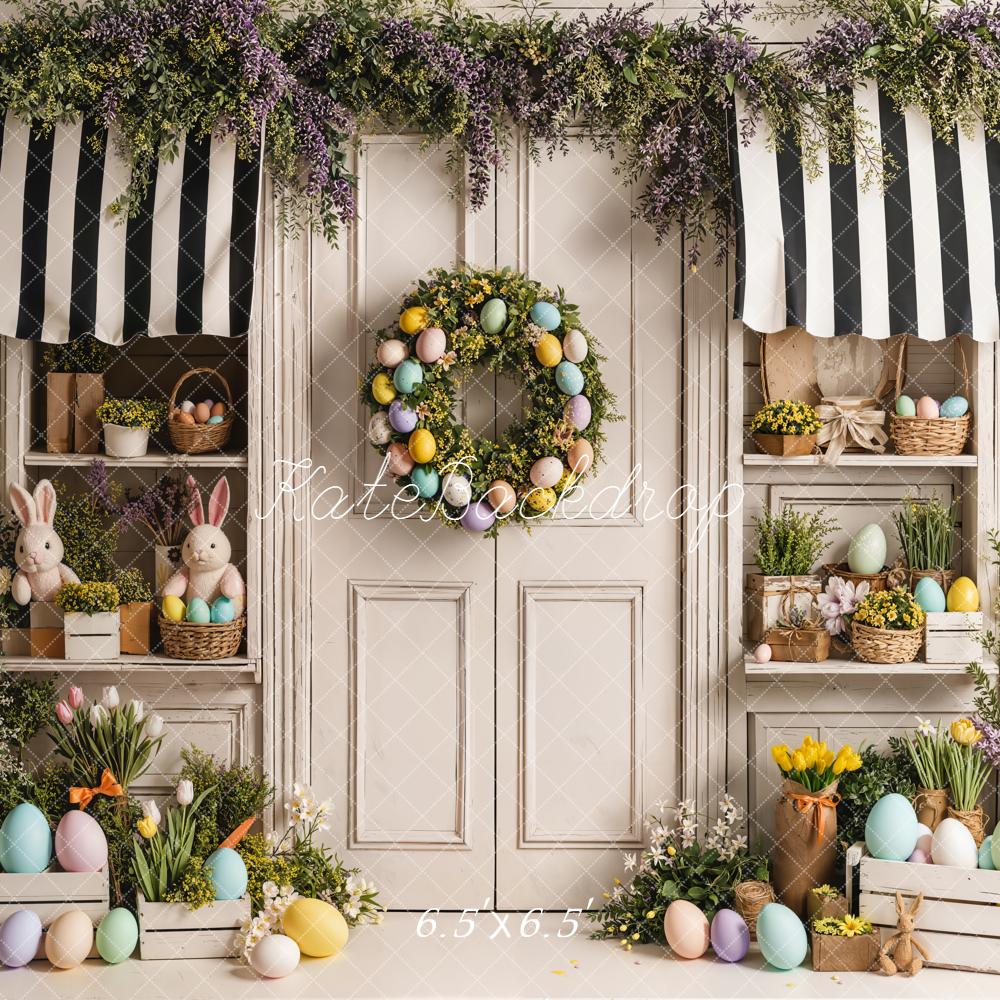 Kate Easter Bunny Pastel Eggs Flower Arch Door Printed Backdrop Designed by Emetselch