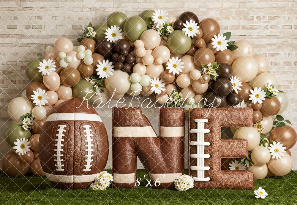 Kate Cake Smash Football One Balloon Arch Brown Daisy Printed Backdrop Designed by Emetselch