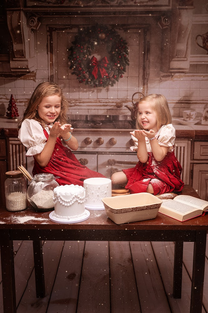 Kate Christmas Kitchen Apricot Cabinet Dishes Backdrop Designed by Emetselch