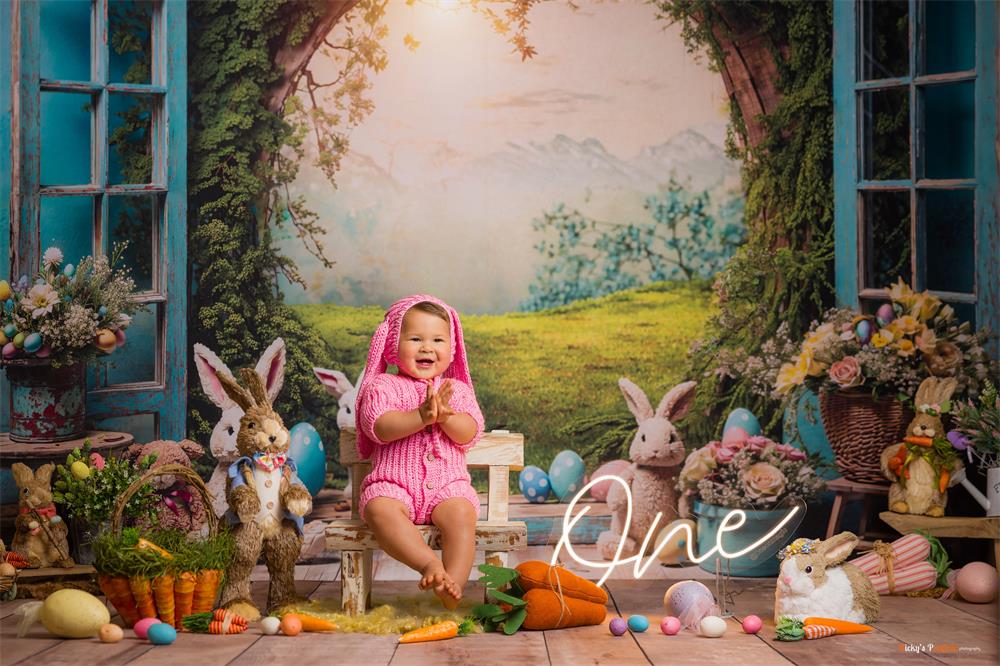 Kate Easter Bunny Hole View Alice in Wonderland Style Backdrop for Storybook-themed Photoshoots