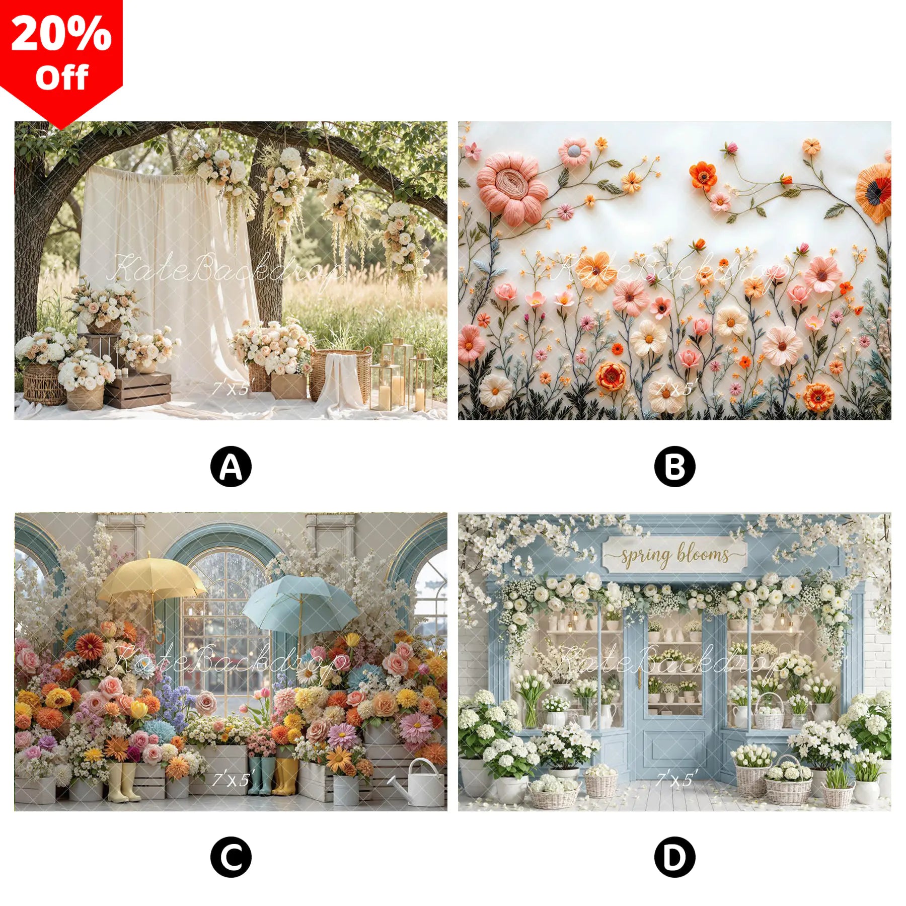 Kate Spring Combination Printed Backdrops for Photography( 4 Backdrops in Total)