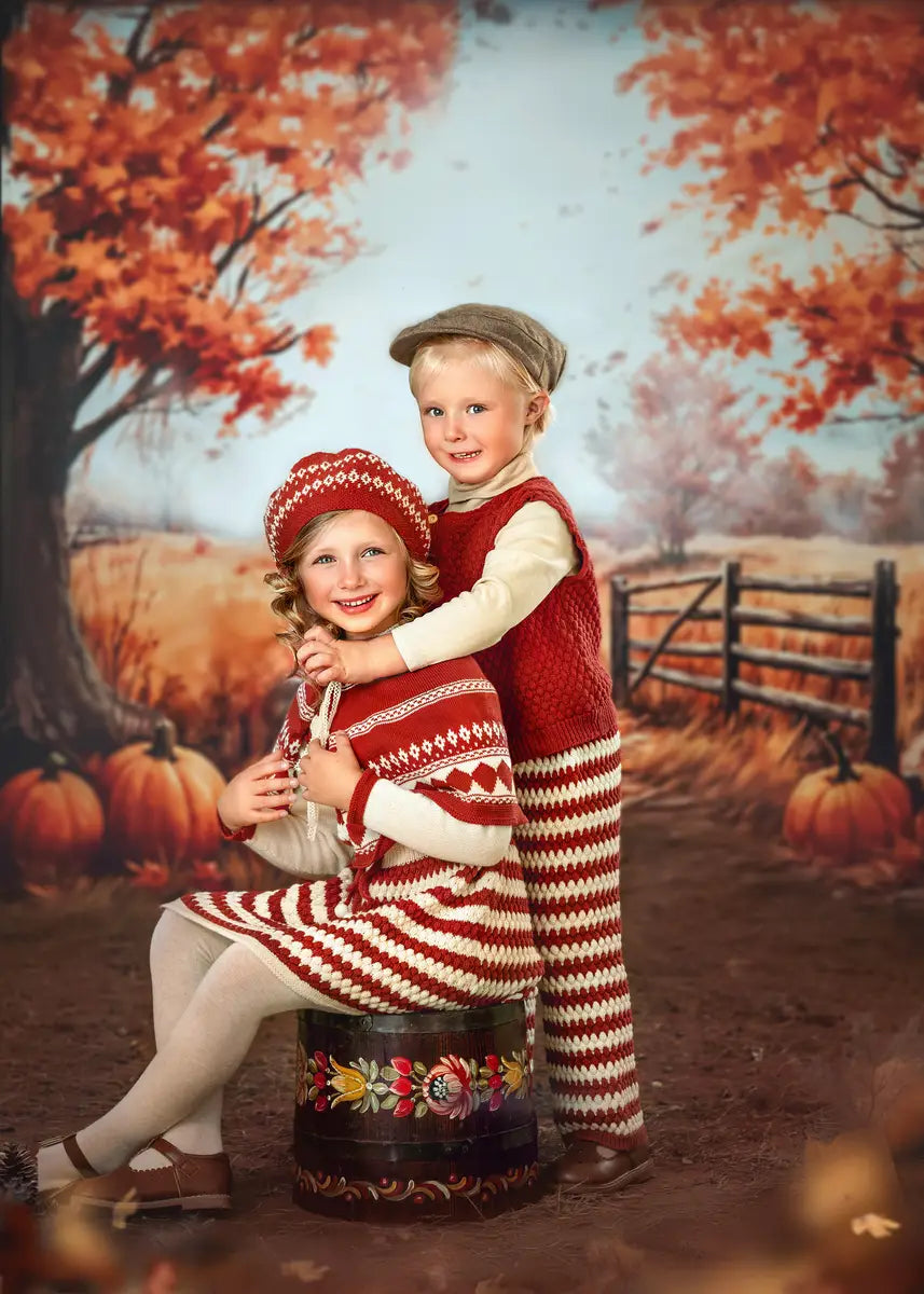 Kate Autumn Maple Leaves Forest Pumpkin Field Path Backdrop Designed by GQ