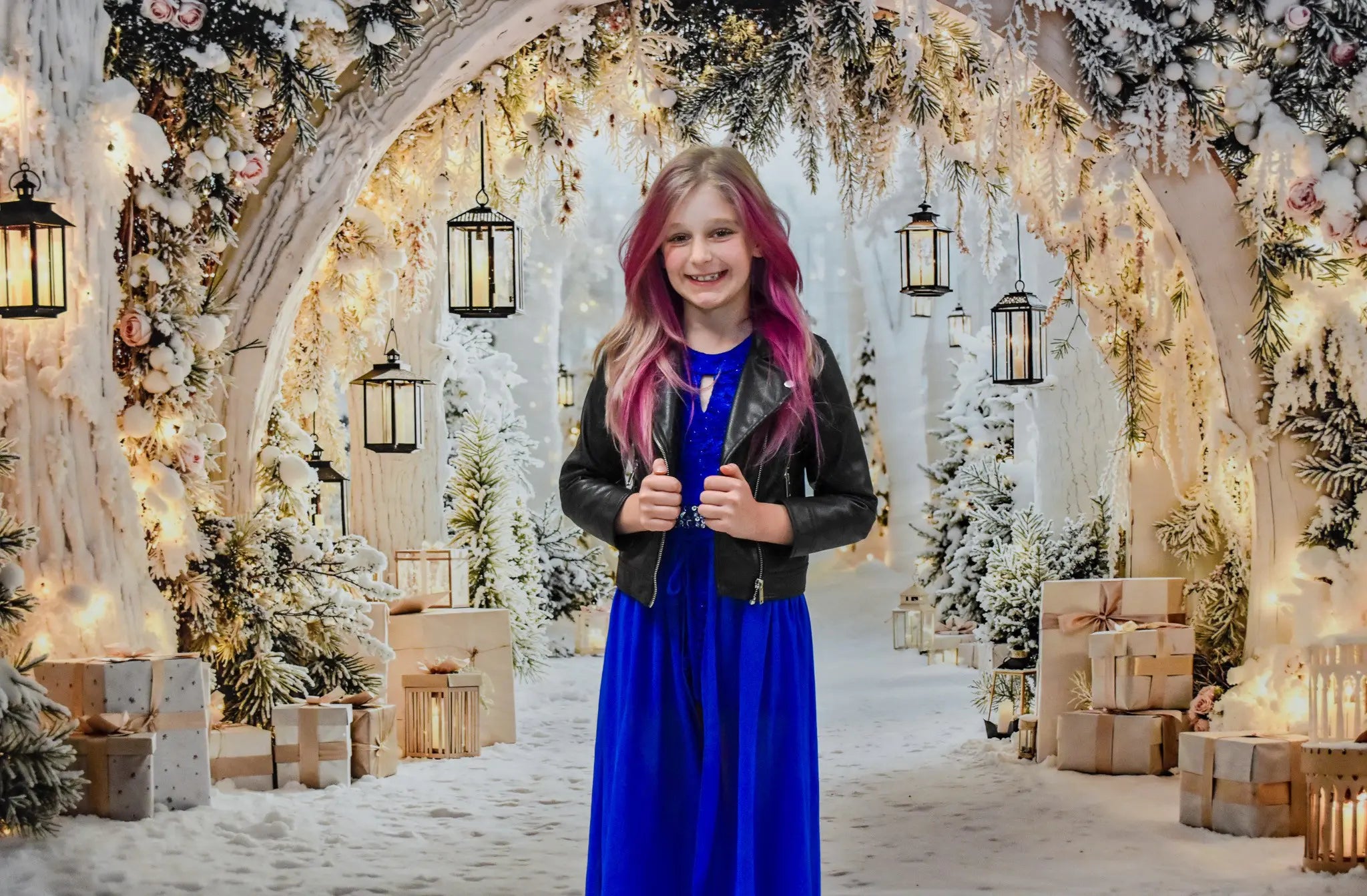 Kate Christmas Winter Flower Archway Lanterns Snowy Gifts Backdrop Designed by Emetselch