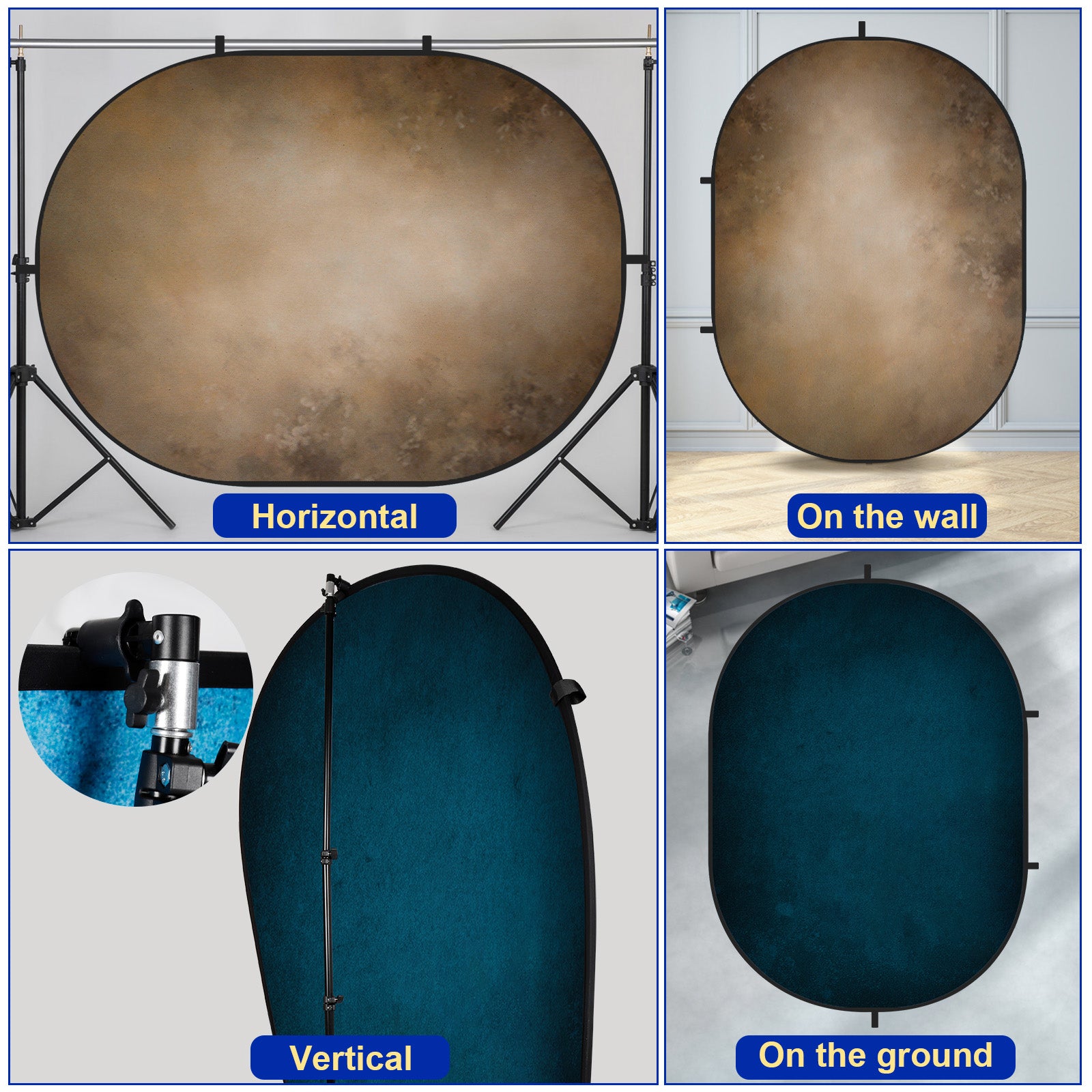 RTS Kate Abstract Dark Blue / Brown Microfiber Collapsible Backdrop for Photography 5X6.5ft(1.5x2m) (US Only)