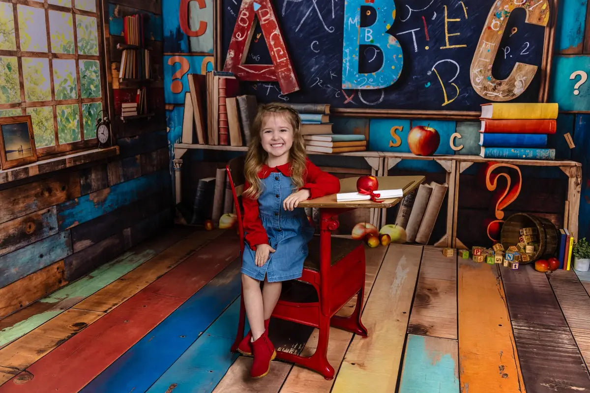 Terug naar School Boek Schoolbord Kleurrijk Houten Wand Kamer Set