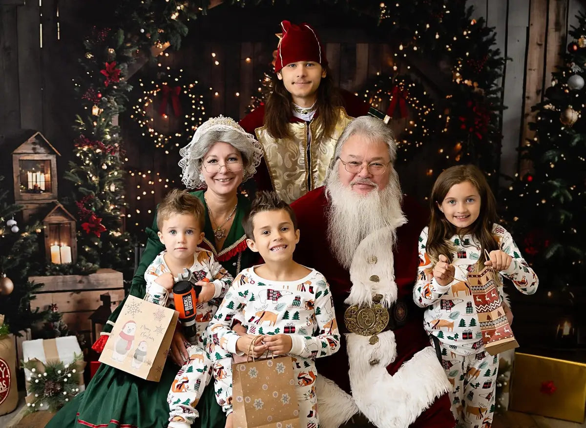 Kate Christmas Night Dark Brown Wooden Arched Barn Door Backdrop Designed by Chain Photography