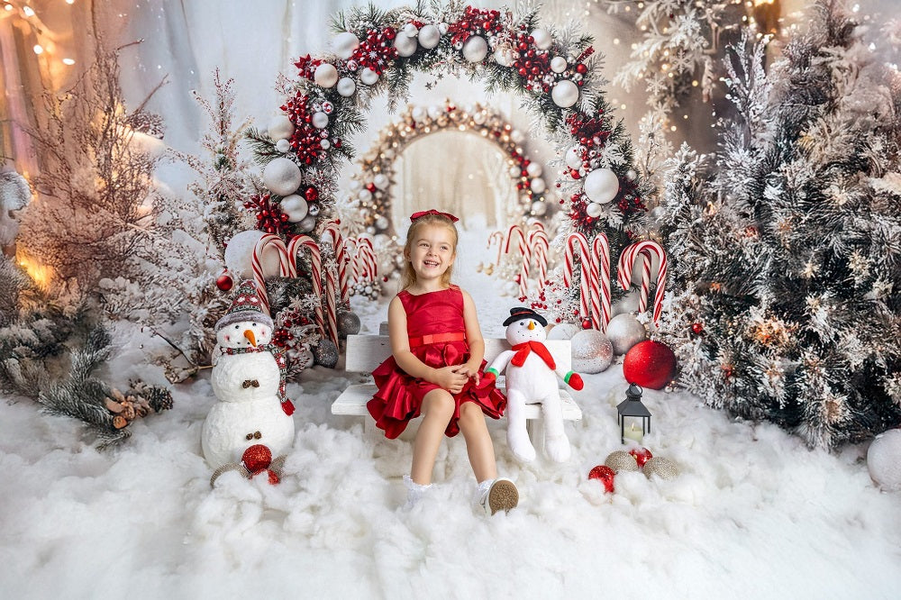 Kate Christmas Candy Cane Arch Snow Backdrop Designed by Emetselch