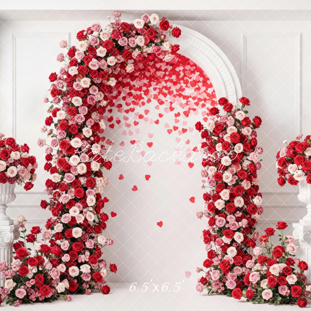 Kate Valentine's Day Flower Arch Red Pink Roses Heart Petals Backdrop Designed by Patty Roberts
