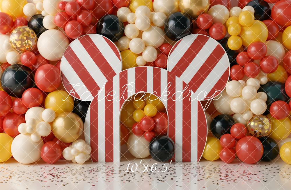 Kate Cake Smash Circus Striped Mouse Ears Balloon Wall Backdrop Designed by Chain Photography
