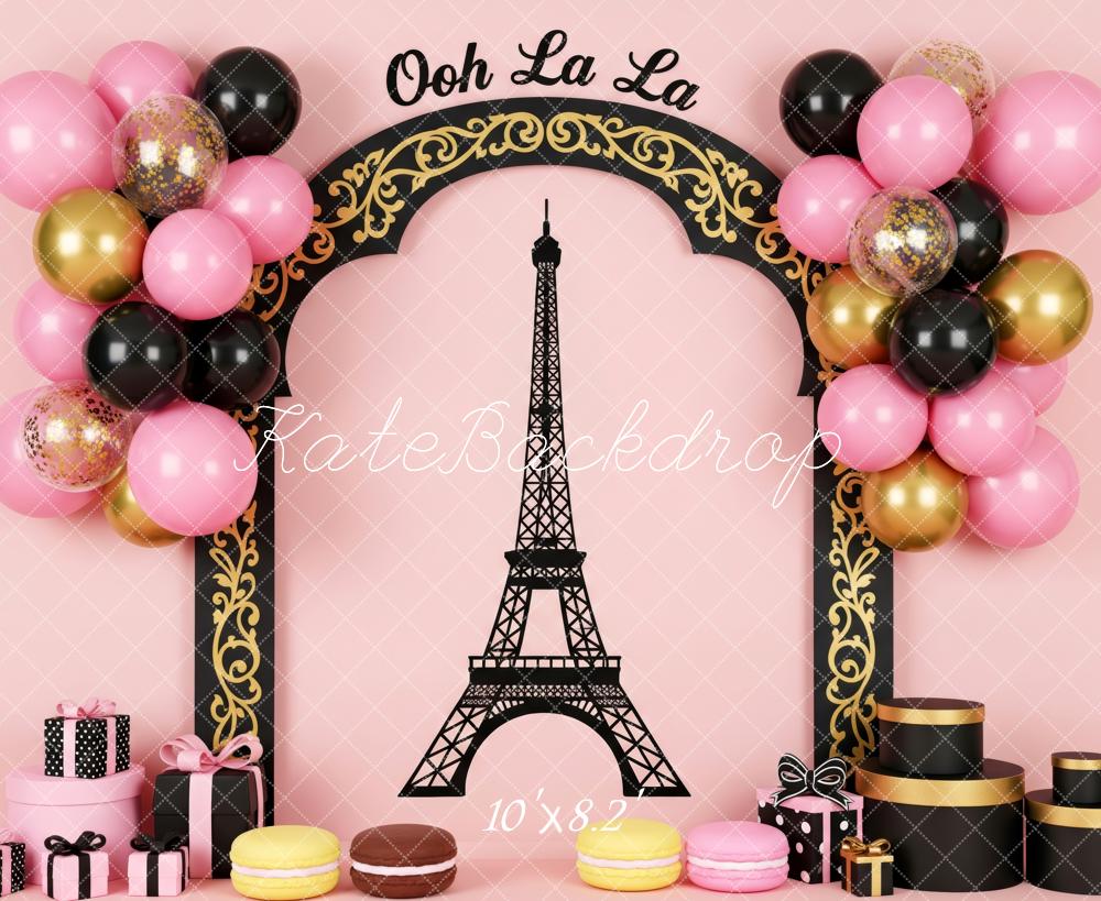 Kate Birthday Paris Eiffel Tower Arch Balloons Macarons Backdrop Designed by Patty Roberts