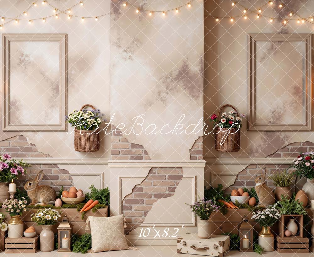 Kate Easter Bunny Rustic Brick Floral Eggs Backdrop Designed by Mini MakeBelieve
