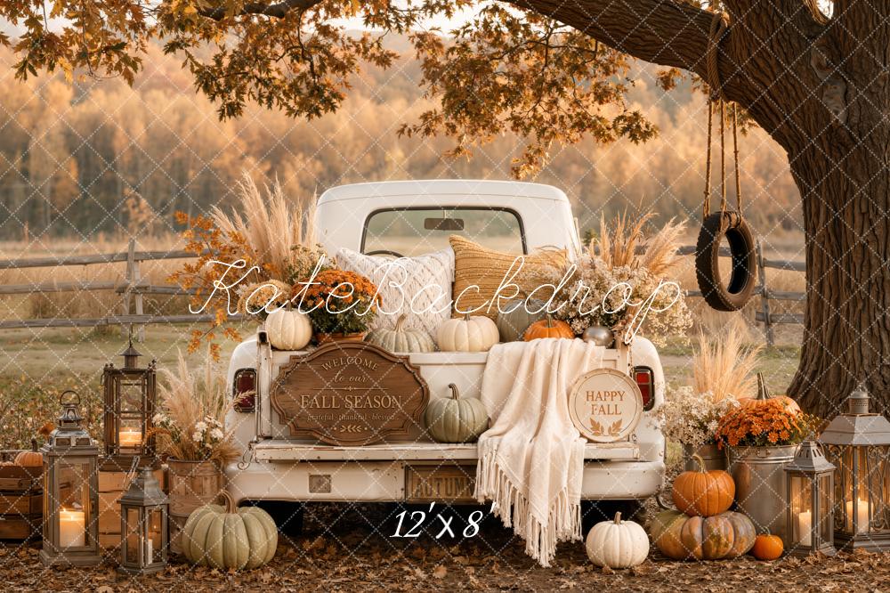Kate Fall Vintage Truck Pumpkin Cozy Blanket Tree Swing Printed Backdrop Designed by Emetselch