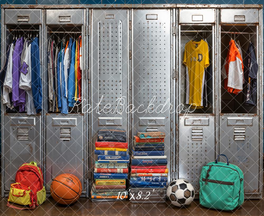 Kate Back To School Lockers Sports Books Backpacks Backdrop Designed by Emetselch