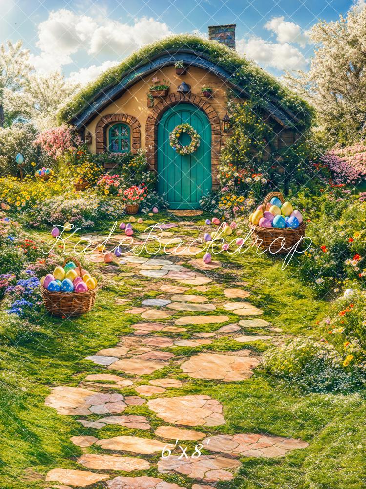 Easter Spring House Eggs Path Foto Achtergrond Designed by Emetselch