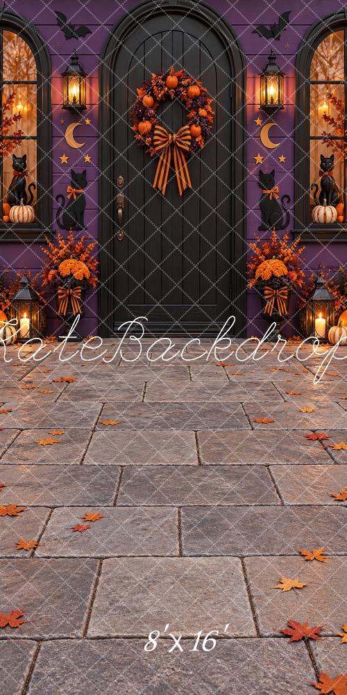 Kate Sweep Halloween Purple Gothic Door Wreath Cat Printed Backdrop Designed by Vertigo Productions