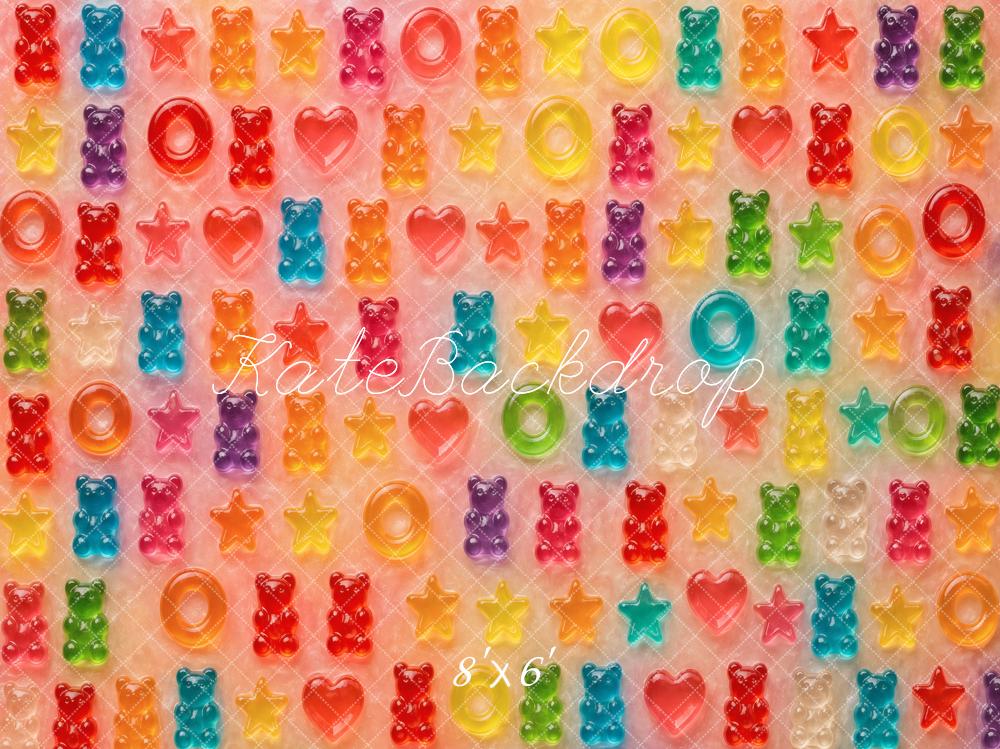 Kate Colorful Gummy Bears Hearts Stars Rings Pattern Printed Backdrop Designed by Vertigo Productions