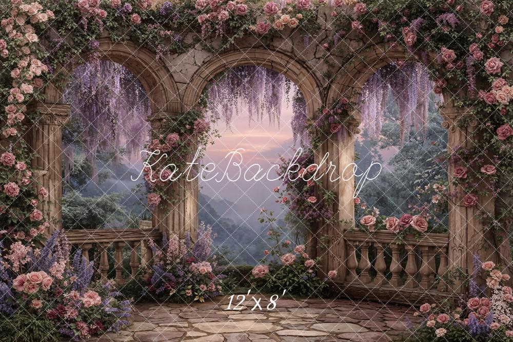 Kate Spring Flower Arch Stone Balcony Garden Backdrop Designed by Emetselch