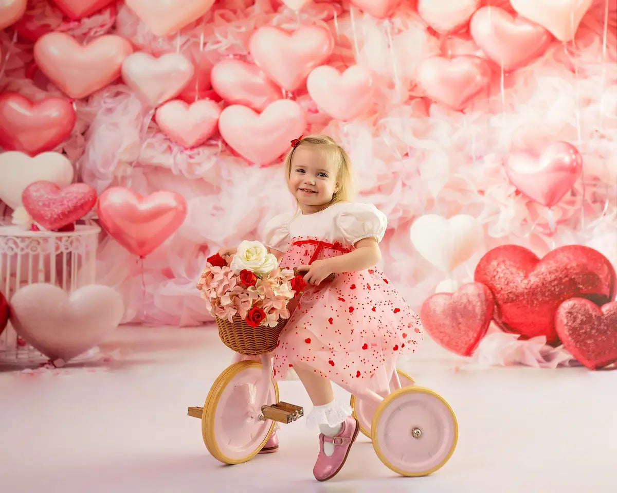 Kate Valentine's Day Pink Love Heart Balloon Romantic Room Printed Backdrop Designed by Emetselch