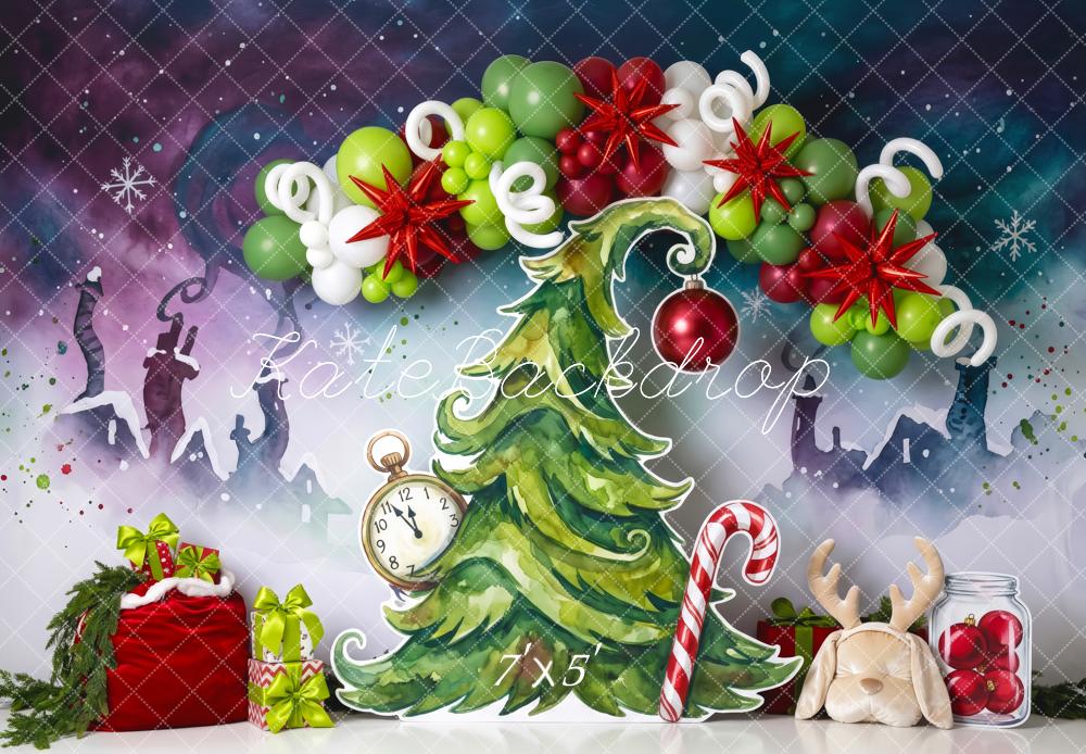 Kate Christmas Birthday Tree Whoville Balloon Garland Gifts Candy Cane Printed Backdrop Designed by Patty Roberts