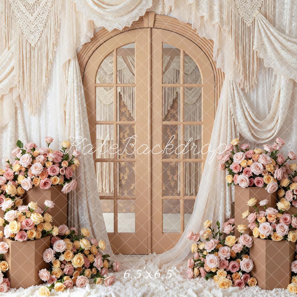 SALE Kate Mother's Day Boho Floral Door Beige Drapes Backdrop Designed by Mini MakeBelieve