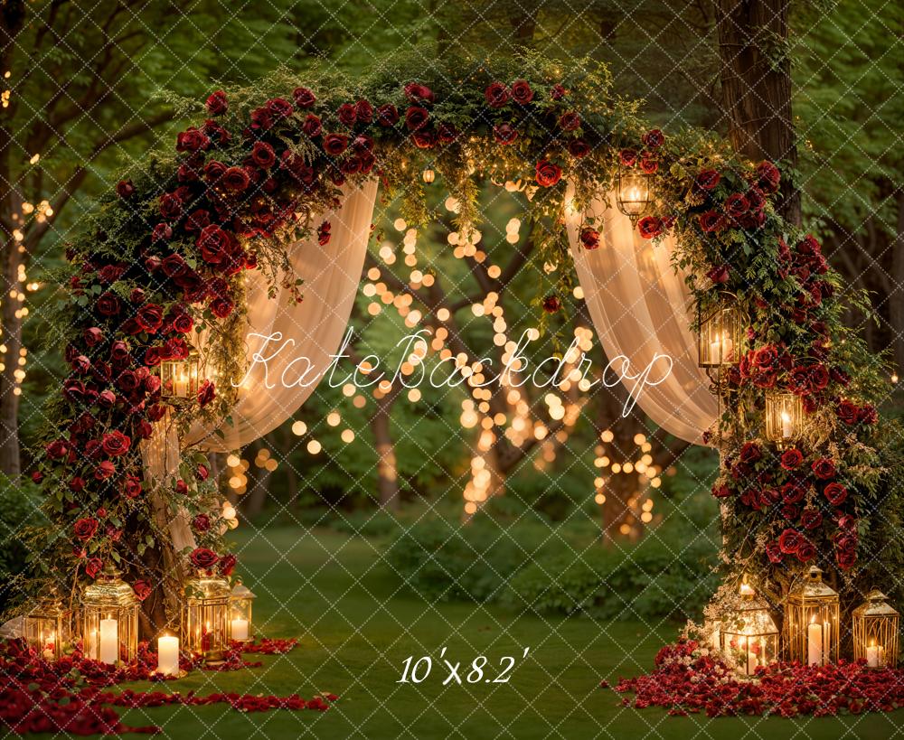 Kate Spring Flower Arch Red Roses Lanterns Forest Backdrop Designed by Emetselch