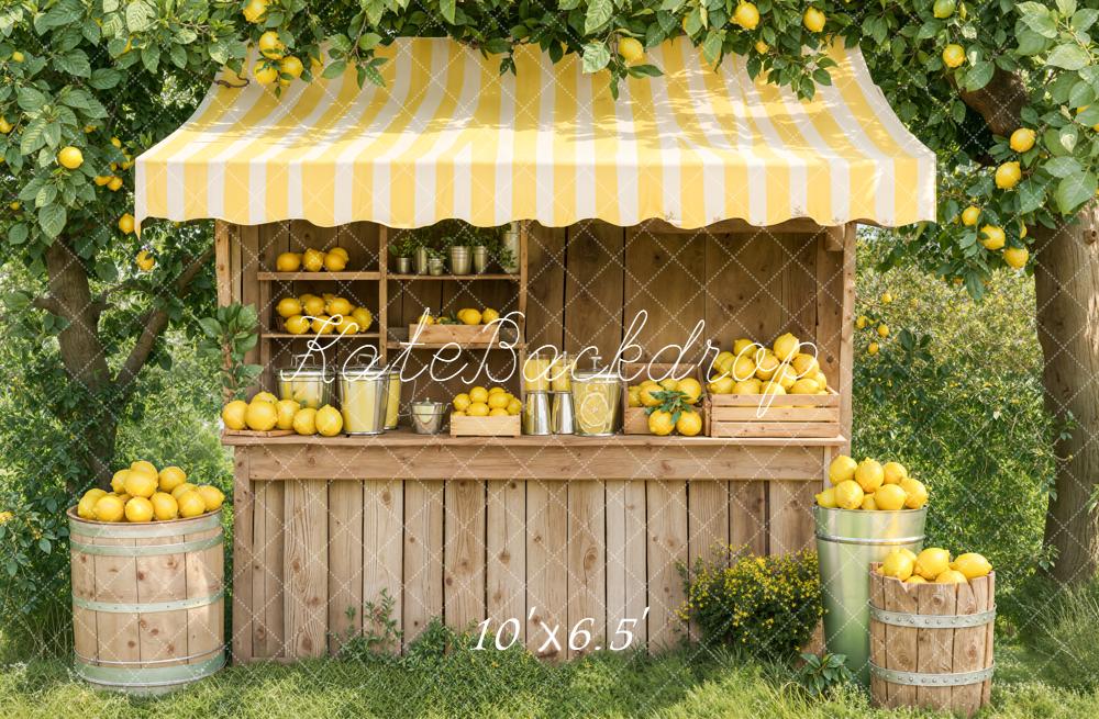 Kate Summer Lemonade Stand Yellow Lemons Wooden Market Backdrop Designed by Emetselch
