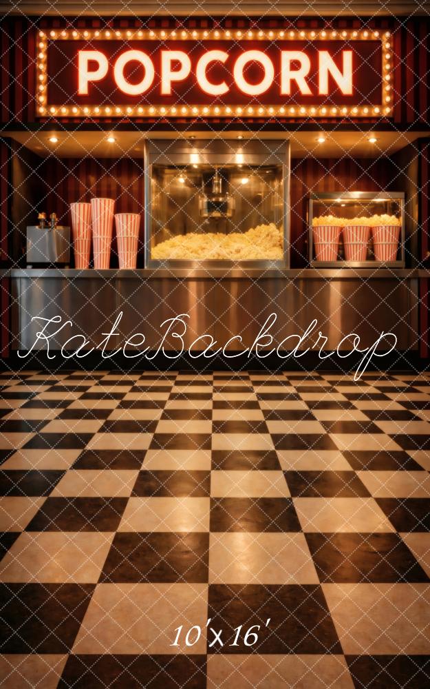Kate Sweep Popcorn Stand Checkered Floor Printed Backdrop Designed by Vertigo Productions