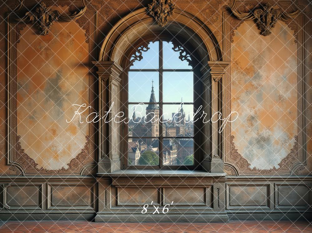 Kate Vintage Ornate Window City View Printed Backdrop Designed by Laura Bybee