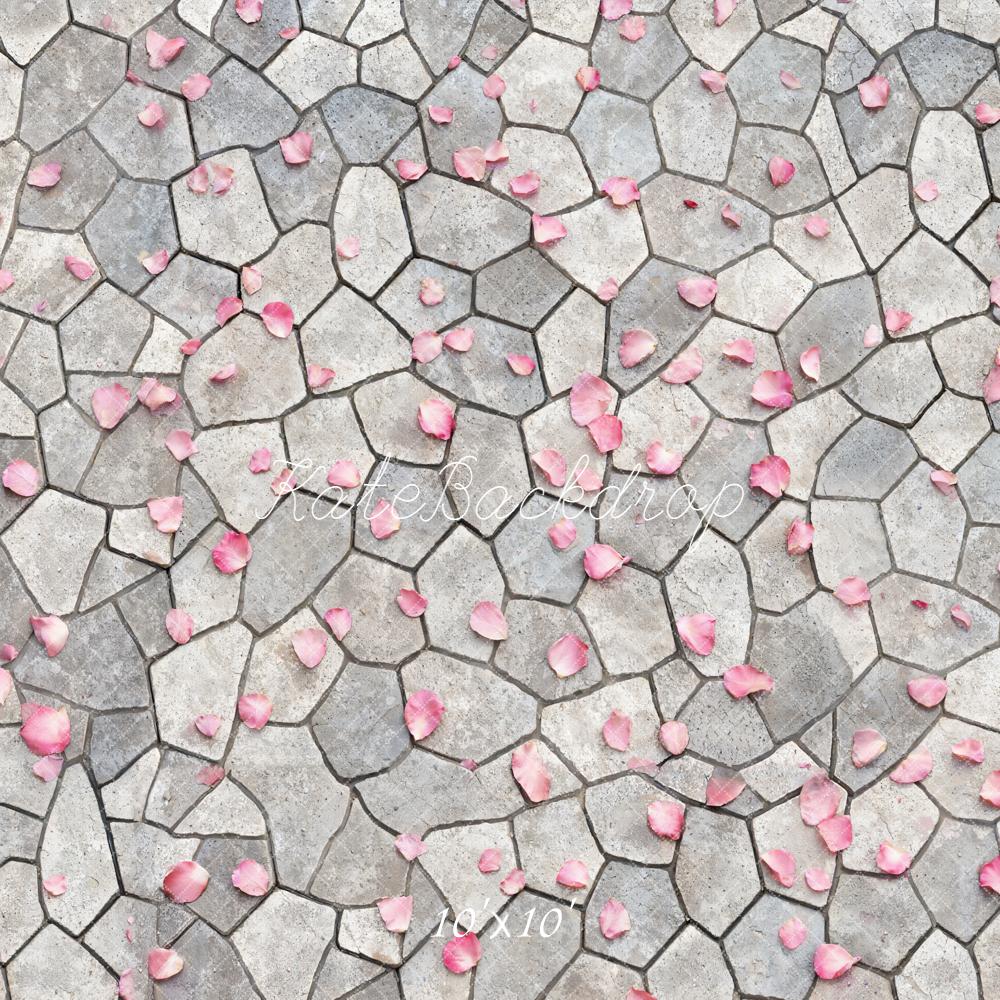 Kate Romantic Pink Petals Cobblestone Floor Backdrop Designed by Emetselch