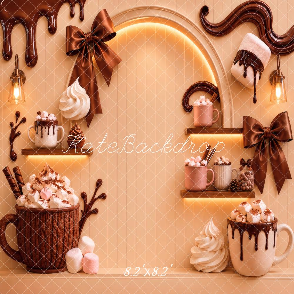 Kate Hot Chocolate Mug Marshmallow Bow Shelf Printed Backdrop Designed by Vertigo Productions
