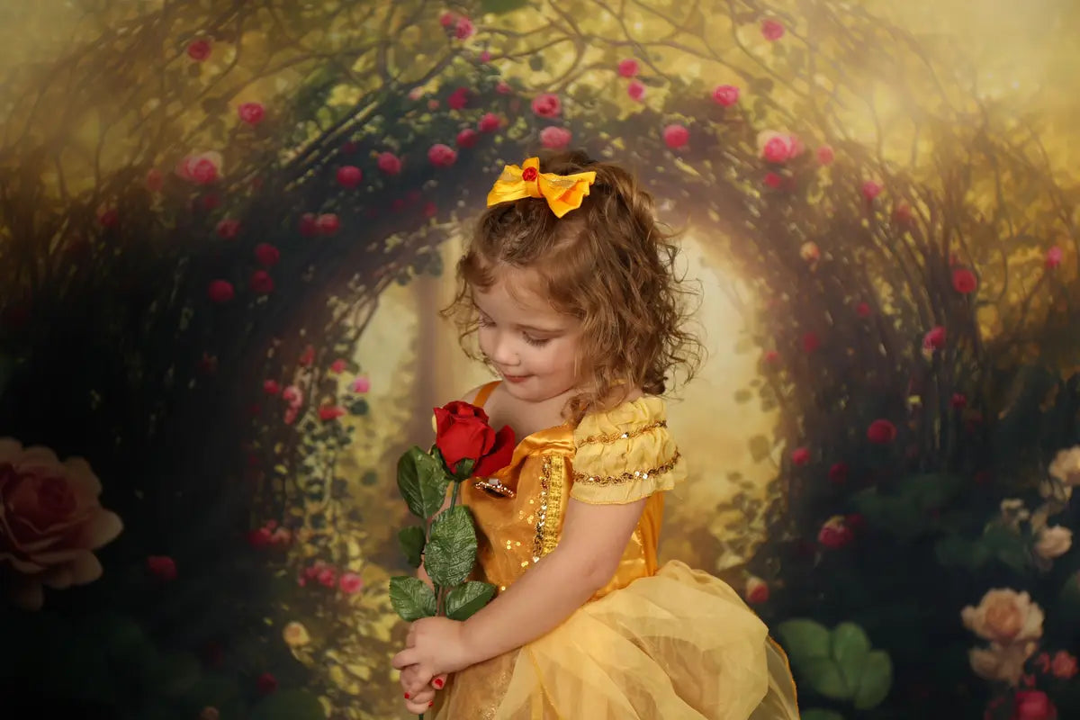 Kate Painterly Fine Art Enchanted Forest with Roses Backdrop Designed by Mini MakeBelieve