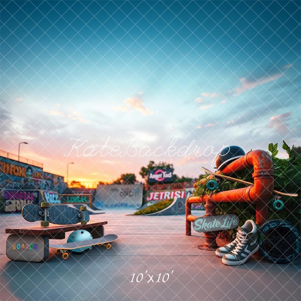 Sports Skate Park Graffiti Sunset Foto Achtergrond Designed by Laura Bybee