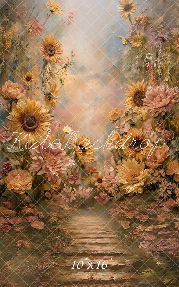 Kate Sweep Sunflower Floral Garden Pathway Printed Backdrop Designed by GQ