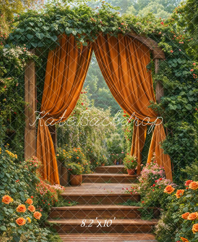 Kate Spring Floral Arch Cascading Stairs Garden Backdrop Designed by Emetselch