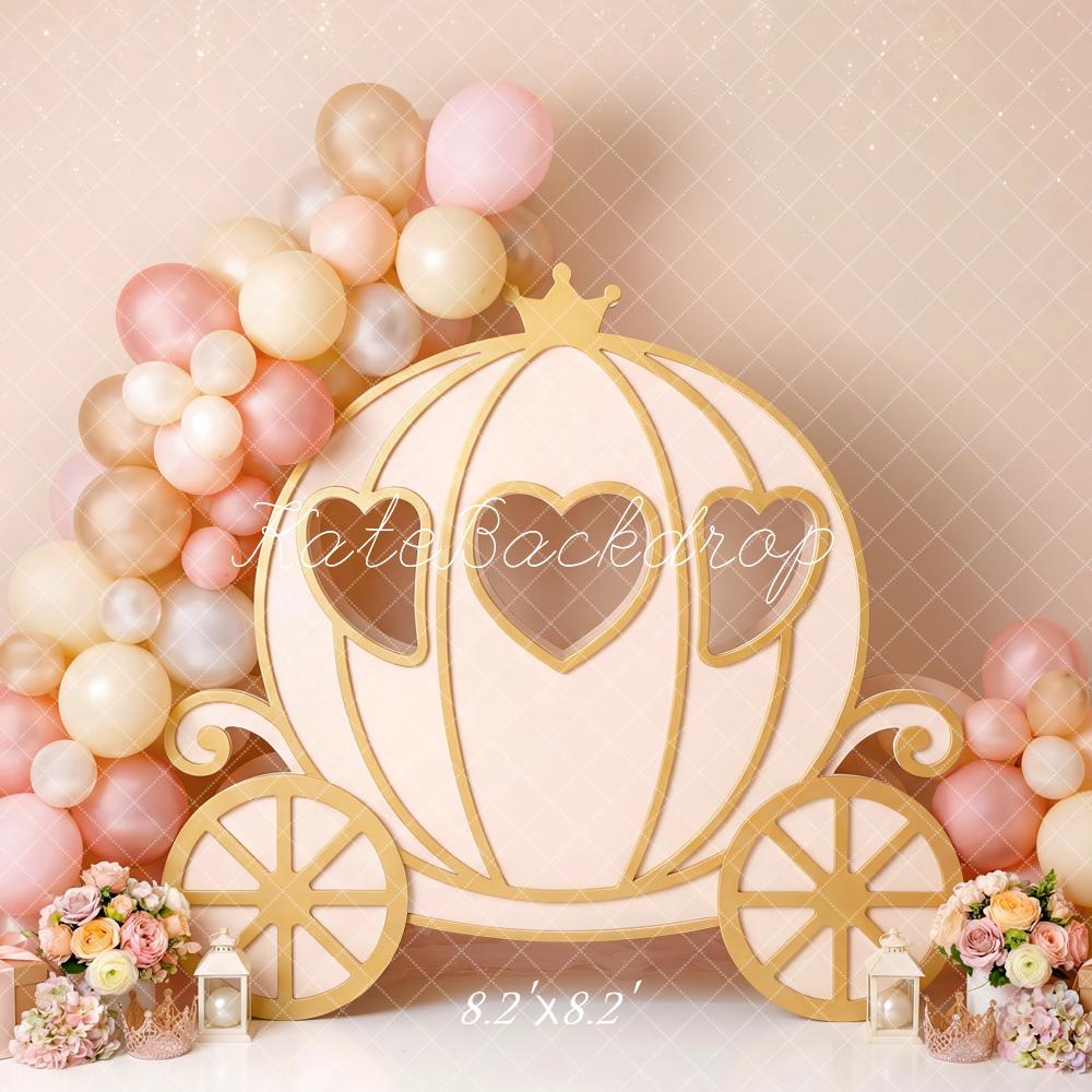 Kate Fairy Fantasy Carriage Pink Balloons Flowers Printed Backdrop Designed by Patty Roberts