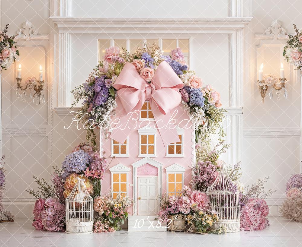 Kate Spring Pink House Flower Arch Birdcage Backdrop Designed by Emetselch