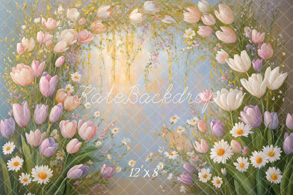 Kate Spring Watercolor Flower Arch Pastel Tulips Daisies Backdrop Designed by Emetselch
