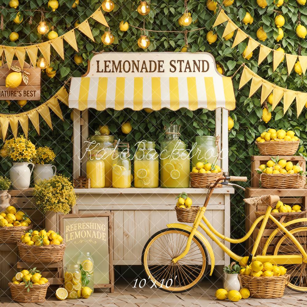 Kate Summer Lemonade Stand Lemons Yellow Bicycle Baskets Flowers Printed Backdrop Designed by Emetselch