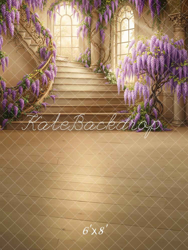 Kate Spring Prom Cascading Stairs Purple Wisteria Windows Printed Backdrop Designed by Chain Photography