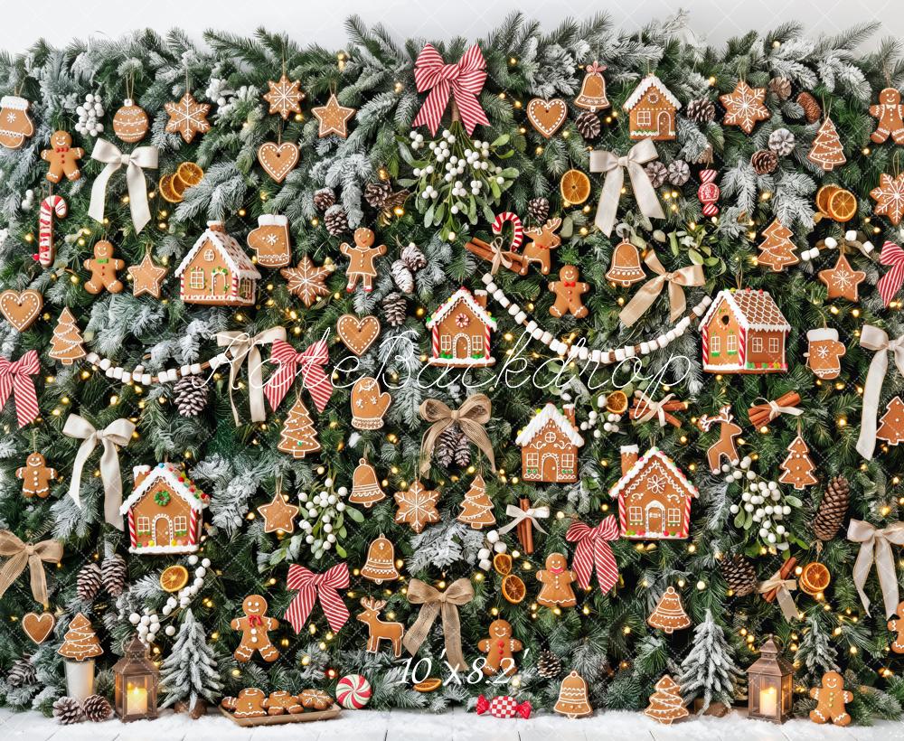 Kate Christmas Gingerbread Cookie Garland Pine Tree Wall Printed Backdrop Designed by Patty Roberts