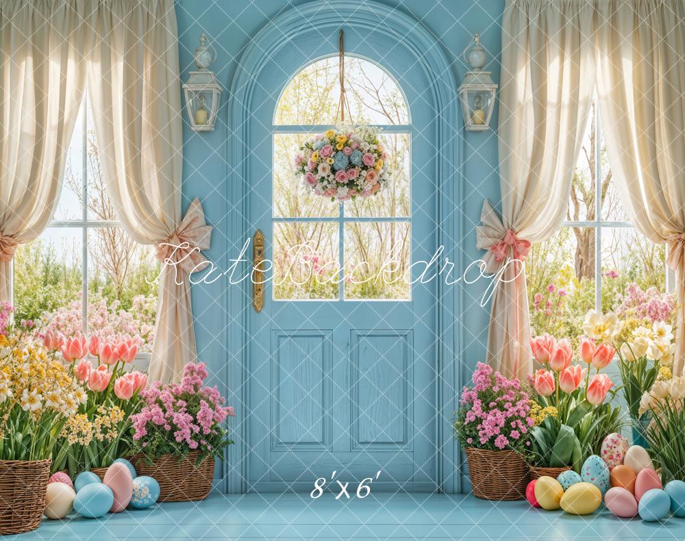 Puerta Floral de Primavera de Pascua con Fondo Azul diseñada por Emetselch