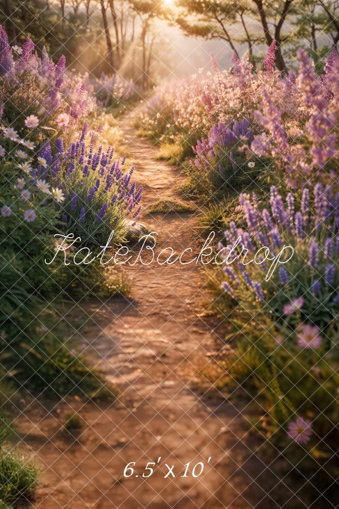 Kate Summer Sunlit Forest Path Lavender Floral Printed Backdrop Designed by Emetselch