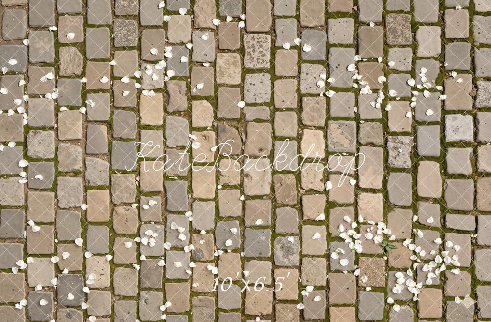 Kate Cobblestone Floor With White Petals Printed Backdrop Designed by Kate Image