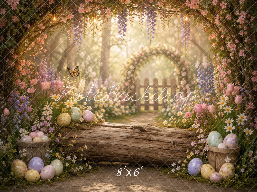 Kate Easter Floral Garden Log Bench Arch Eggs Printed Backdrop Designed by Ashley Ward
