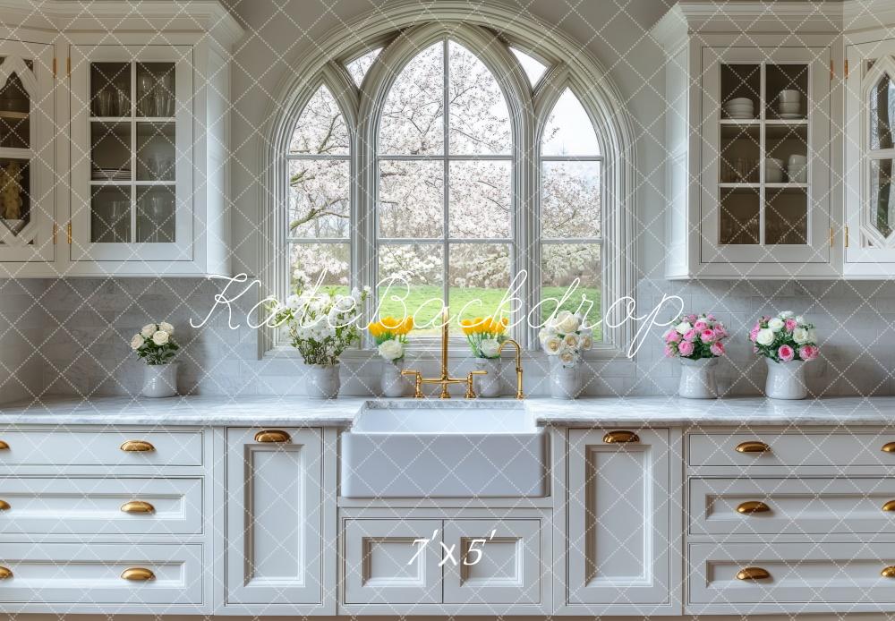 Kate Spring White Kitchen Cabinets Backdrop Designed by Mini MakeBelieve