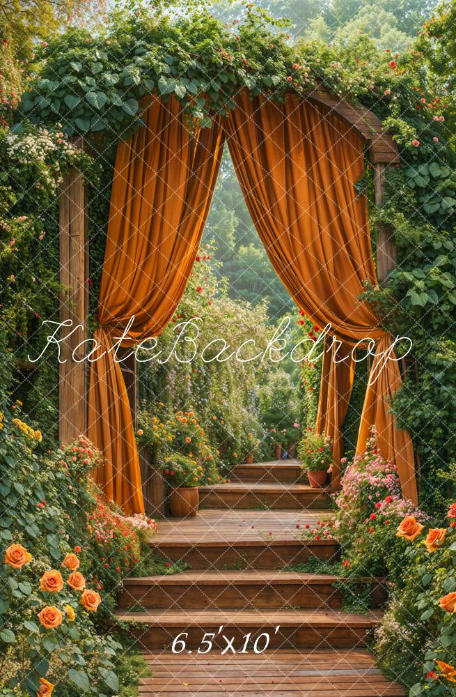Kate Spring Floral Arch Cascading Stairs Garden Backdrop Designed by Emetselch